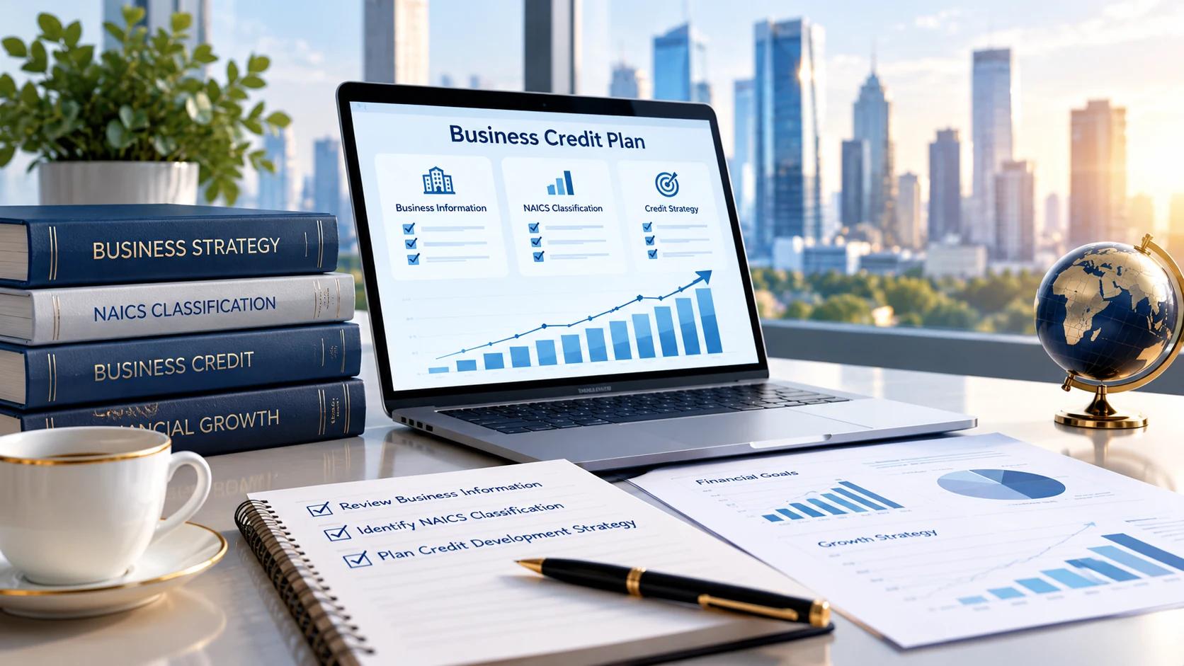 Business credit planning dashboard with NAICS classification and strategy checklist